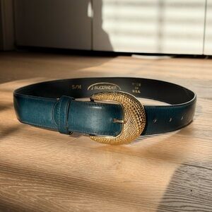 Vintage J. Alexander Leather Belt Golden buckle Made in USA size S/M 35”